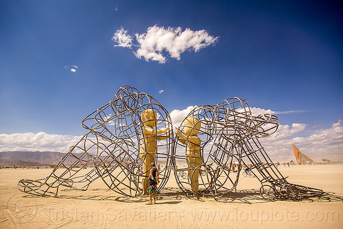 burning man - love sculpture, art installation, babies, frame, sculpture, sitting, statue