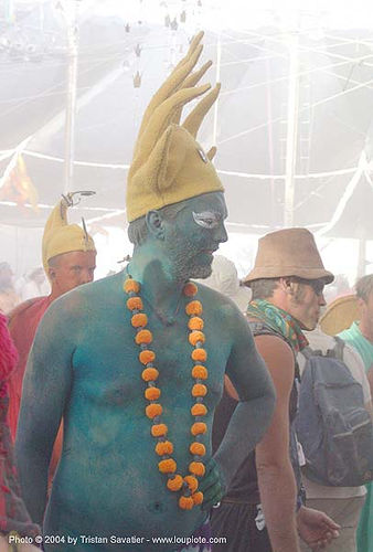 burning man - man with green body paint, body art, body paint, body painting, man