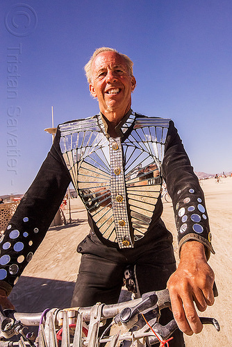 burning man - man with mirror jacket, attire, burning man outfit, costume, fashion, jacket, mirrors, suit