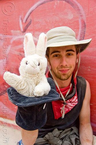 burning man - max and his rabbit in a hat puppet, bunny, man, max, puppet, rabbit in a hat