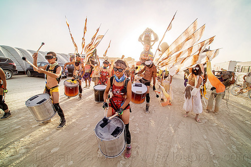 burning man - mazu marching band, chinese, drum band, drummers, drums, flags, marching band, mazu camp, performance