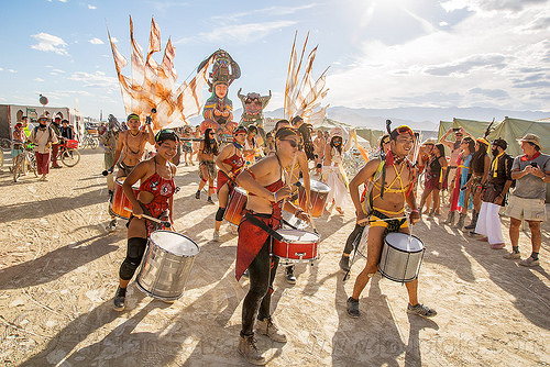 burning man - mazu marching band, brazilian drums, drummers, marching band, mazu camp, samba reggae