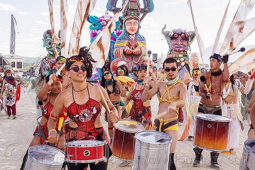 burning man - mazu marching band, brazilian drums, drummers, marching band, mazu camp, samba reggae