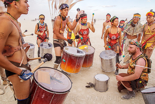 burning man - mazu marching band, brazilian drums, drummers, marching band, mazu camp, samba reggae