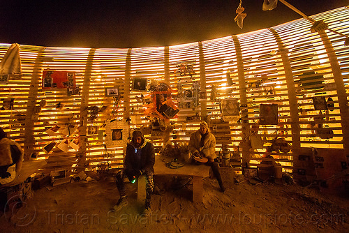 burning man - mementos on the temple walls at night, architecture, burning man at night, burning man temple, frame, mementos, temple of promise