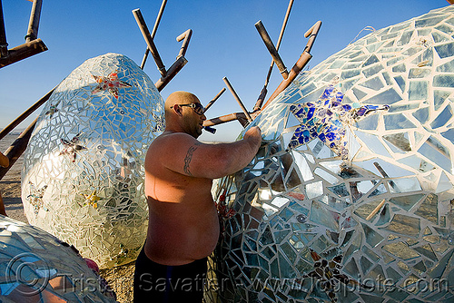 burning man - ménage à trois by rob buchholz and crew, giant eggs, man, menage a trois, mosaic, ménage à trois, rob buchholz