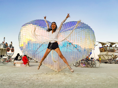 burning man - mirror heart - koro loko i, art installation, jumpshot, koro loko i, spread eagle, woman