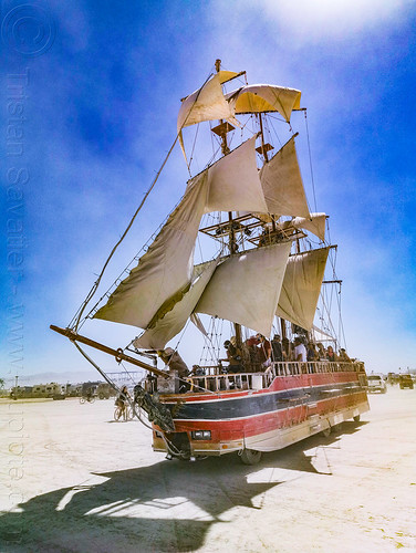 burning man - monaco ship on full sails, art car, burning man art cars, masts, monaco ship, mutant vehicles, sail ship, sails, tall ship