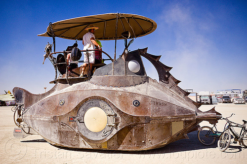 burning man - nautilus submarine art car, art ship, boat, burning man art cars, mutant vehicles, nautilus submarine art car