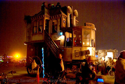 burning man - neverwas haul, burning man at night, neverwas haul, steampunk, victorian