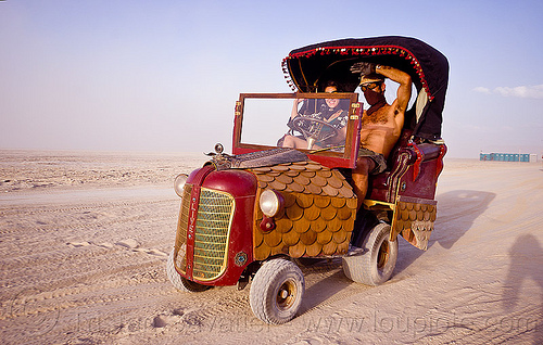 burning man - "oliver" tractor art car, art car, burning man art cars, mutant vehicles, woman