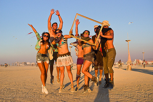 burning man - people jumping with empty frame, empty frame, jump, jumpshot, men, women