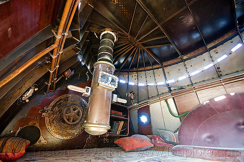 burning man - periscope inside the nautilus submarine art car, art ship, boat, burning man art cars, inside, interior, mutant vehicles, nautilus submarine art car, periscope