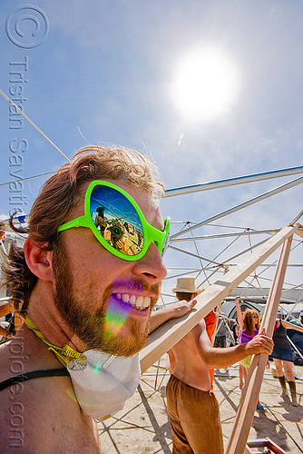 burning man - photo of guy with alien sunglasses - christopher, alien sunglasses, christopher, man, sukkat shalom