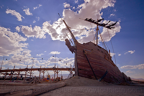 burning man - pier and shipwreck, art installation, gallion, la llorona, shipwreck