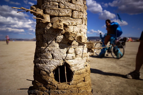burning man - playa ruins, art installation, playa ruins, stone tower
