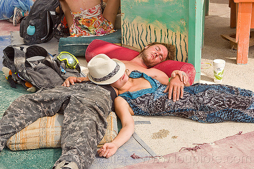 burning man - post burn nap, laying down, man, sleeping, woman