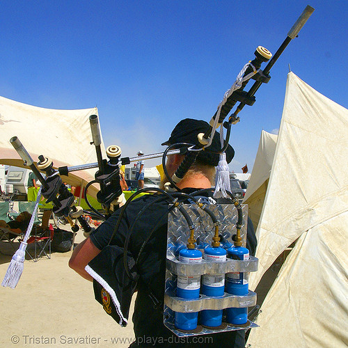 burning man - propane-powered bag-pipe, bag pipe, propane