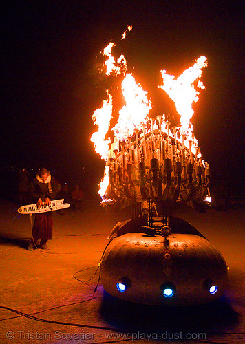 burning man - satan's calliope, art car, burning man art cars, burning man at night, fire, mutant vehicles, satan calliope, satan's calliope