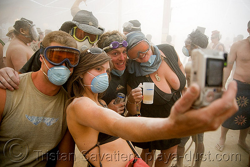 burning man - say cheese, camera, dust masks, goggles, photo, photography, surgical masks