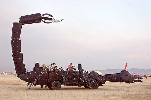 burning man - scorpion art car, burning man art cars, mutant vehicles, scorpion art car