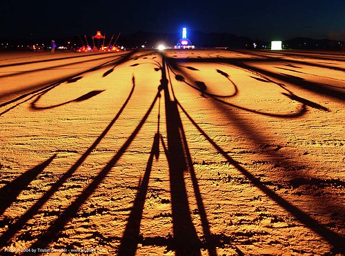 burning man - shadows on the playa, burning man at night