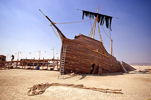 burning man - shipwreck and pier, art installation, gallion, la llorona, pier 2, rope, ship, shipwreck
