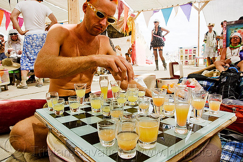 burning man - shots chess - drinking chess, board game, chess game, drinking chess, man, pajama pro, shot glasses, shots chess