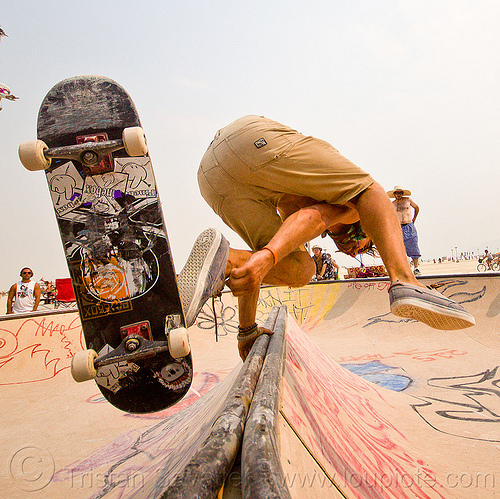 burning man - skateboarder fail - skatepark, airborne, crashing, fail, fall, heart bowl, jump, man, sk8 kamp, skate camp, skate park, skateboard park, skateboarder, skateboarding