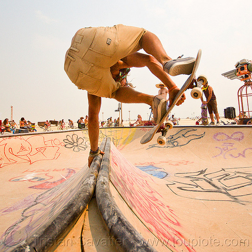 burning man - skateboarder jumping - skatepark, airborne, heart bowl, jump, man, shorts, sk8 kamp, skate camp, skate park, skateboard park, skateboarder, skateboarding