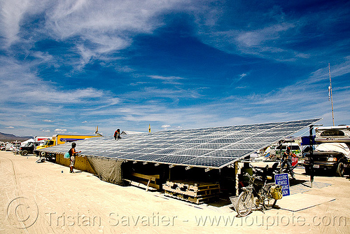 burning man - solar array at the nectar village - solar panels, electricity, nectar village, photovoltaic array, power, snow koan solar, solar array, solar energy, solar panels