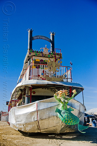 burning man - steamer art car - lady sassafras, art car, art ship, burning man art cars, crown collective, lady sassafras, mermaid, mutant vehicles, steam boat, steamer