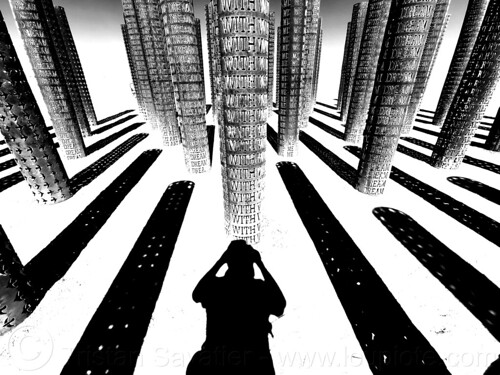 burning man - steel pillars and their shadows - forest of dream, art installation, forest of dream, pillars, steel