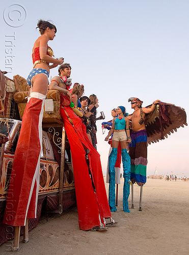 burning man - stilts performers from the circus metropolus camp, circus metropolus, kelley, stilts performers, stiltwalkers, stiltwalking