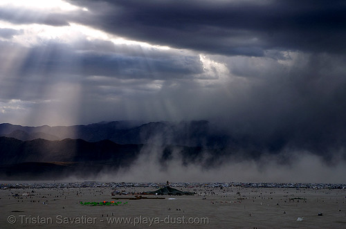 burning man - stormy sky over black rock city, landscape