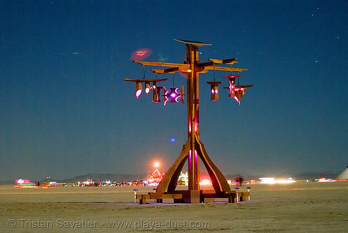 burning man - streetlight solitaire by timothy mcguire, art installation, burning man at night, streetlight solitaire, tim mcguire, timothy mcguire