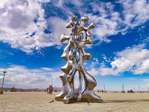 burning man - talking heads, art installation, chrome, oleg lobykin, sculpture, shiny, talking heads