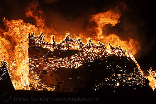 burning man - temple burning, burning man at night, burning man temple, fire, temple of flux, wood