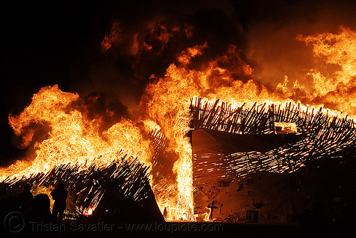 burning man - temple burning, burning man at night, burning man temple, fire, temple of flux, wood