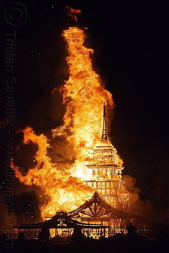 burning man - temple fire, burning man at night, burning man temple, fire
