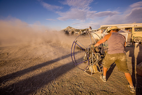 burning man - testing the paramotor, blowing, brad gunnuscio, man, paramotor, paramotoring, powered paraglider, powered paragliding