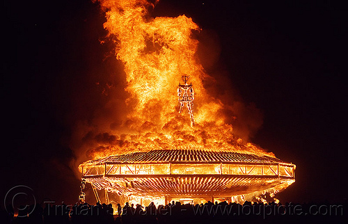 burning man - the burn, burning man at night, fire, night of the burn, the man