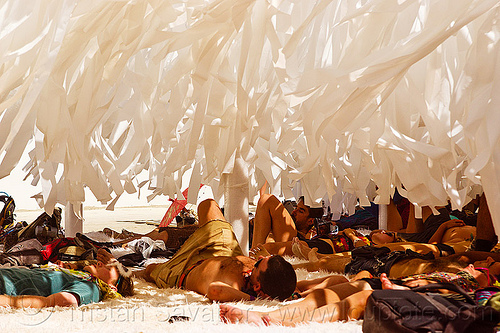 burning man - the desert forest, art installation, laying down, napping, shade, the desert forest, the forest