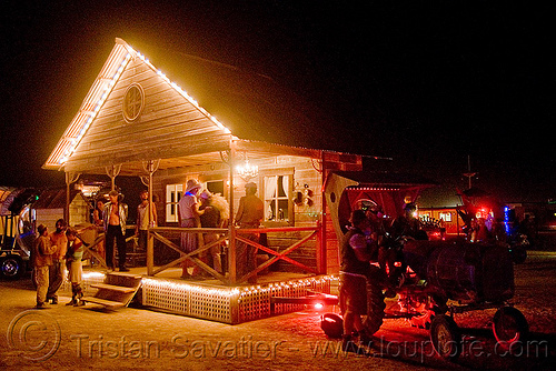 burning man - the front porch - mobile home, art car, burning man art cars, burning man at night, cabin, farm tractor, house, mobile home, mutant vehicles, the front porch