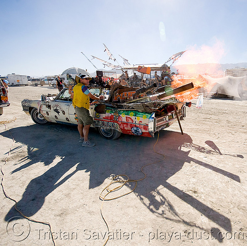 burning man - the horse cow car shooting flaming teddy bears, art car, burning man art cars, canons, horse cow, mutant vehicles