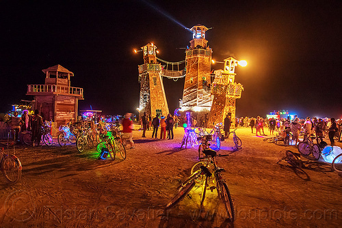 burning man - the lighthouse, art installation, black rock lighthouse, burning man art cars, burning man at night, light house