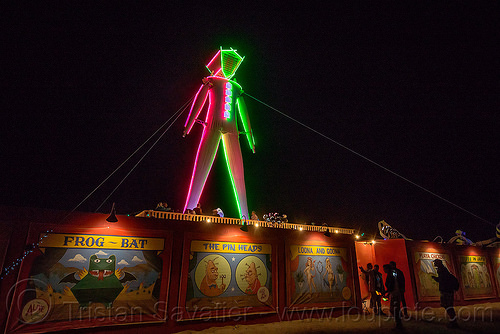 burning man - the man at night, burning man at night, frog-bat, glowing, neon