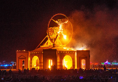 burning man - the man burns - vitruvian man, burning man at night, fire, night of the burn, the man, vitruvian man