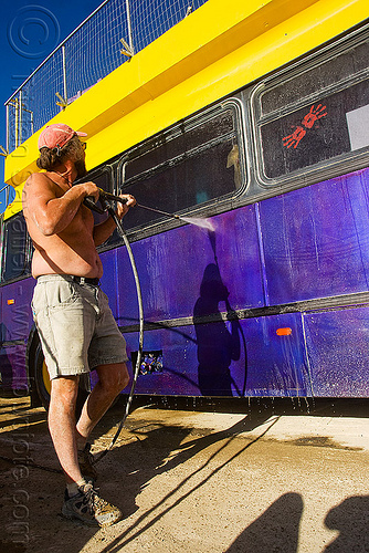 burning man - the purple palace bus - art car, art car, burning man art cars, car wash, car washing, cleaning, mutant vehicles, mytant vehicle, purple bus, purple palace