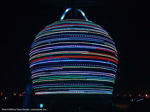 burning man - the quadrapus by gary stadler, blue, burning man at night, gary stadler, glowing, led lights, quadrapus